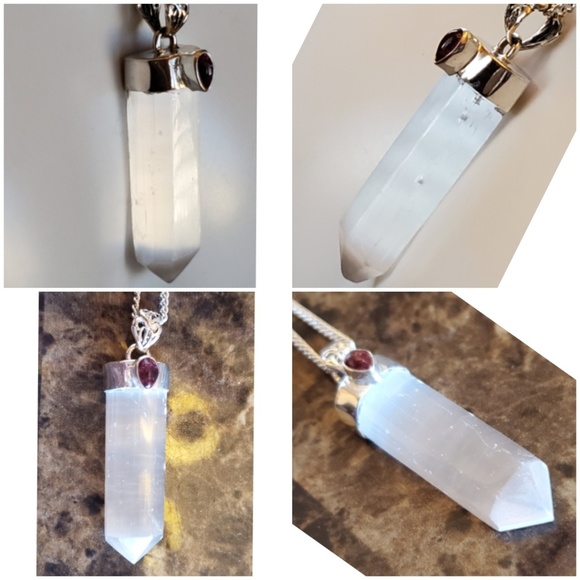 Brazilian Selenite point & Pink Tourmaline Pendant - Picture 2 of 5